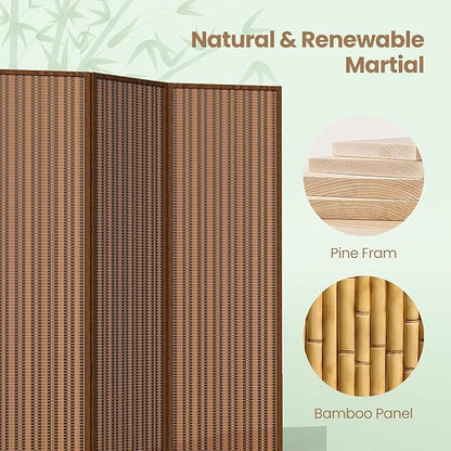 6 Panel Room Divider and Extra Wide Folding Privacy Screen, 94.5" W x 67" H, Bamboo Room Divider for Room Separation.