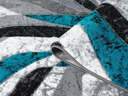 Modern Abstract Area Rug Hand Carved Contemporary Geometric Swirls Vibrant Colors Carpet for Living Room Bedroom Design PR1002 (Turquoise, 8' x 10')