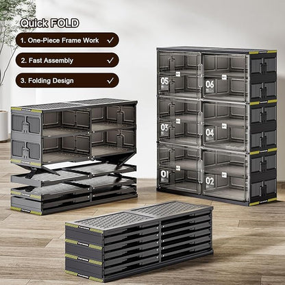 24 Pairs Portable Shoe Storage Cabinent of 3-Step Fast Installation,Plastic Shoe Box with Magnetic Clear Door for Entryway, Enclosed Shoe Rack for Sneaker, Heels etc.. (2Row, 6Tier)