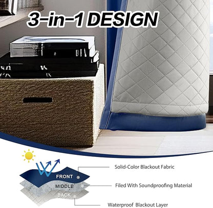 Soundproof 3 Layers Curtains Thermal Insulated Heavy Curtains 96 Inch Length 100% Blackout Grommet Soundproof Curtains for a Cozy and Quiet Bedroom Navy Blue 1 Panel 50x96 Inch