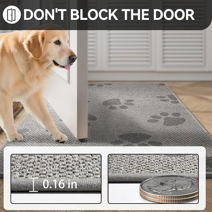 Door Mat Indoor Entrance 24"x35", 0.16" Thin Paw Print Low Pile Doormat, Non Slip Welcome Mat, Trap Dirt and Moisture, Easy Clean, Gray