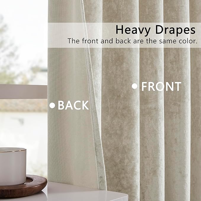 SMILETIME Ivory White Crushed Velvet Curtains 52x108inch Rod Pocket Luxurious Thermal Insulated Soundproof Drapes Soft and Durable Light-Filtering Window Treatments for Living Room Bedroom, 2 Panels