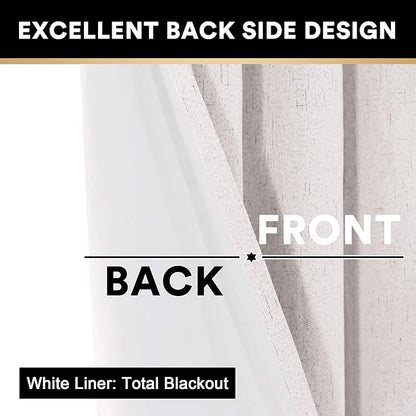 PrinceDeco 100% Blackout Curtains for Sliding Doors Blackout Curtains 84 Inches Long Thermal Insulated Linen with White Backing Sound Proof Energy Efficient for Bedroom,W100 X L84 Inch, Ivory