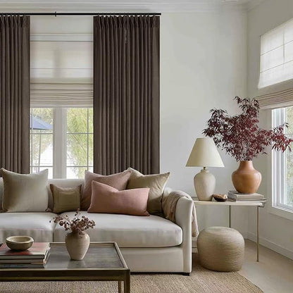 Dark Chocolate 80 Inch Pinch Pleated Linen Curtains 2 Panels for Living Room Bedroom Memory Training Shaped Semi Sheer Pleat Drapes with Hooks Rings Light Filtering Window Curtain 40x80