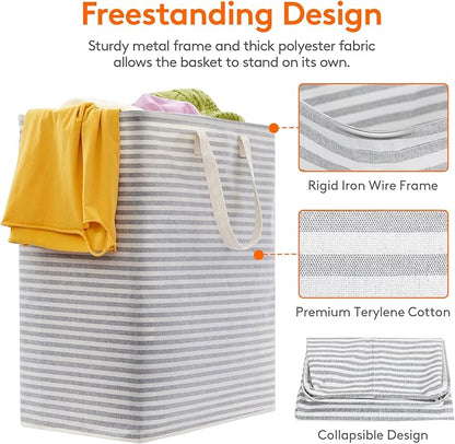 Lifewit Laundry Hamper Large Collapsible Laundry Basket, Freestanding Waterproof Clothes Hamper Storage with Easy Carry Handles for Clothes in Bedroom Bathroom College Dorm for Adults, Gray, 100L