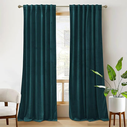 RYB HOME Velvet Closet Curtains 84 inches, Room Darkening Thermal Insulated Privacy Back Tab Drapes for Doorway Enterway, Dormitory, Peacock Blue, W 42 x L 84 inches, 2 Panels Set