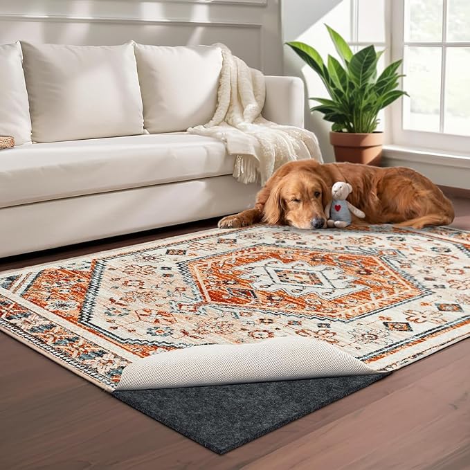 100% Waterproof Rug pad, 5x8 ft Area Rug Non-Slip Rug Pads, 1/4" Thick Carpet Pads for All Floors and finishes, Felt pad for Hardwood Floors, Keep Carpets in Place Soft and Secure(1/4" Thick, 5' x 8')