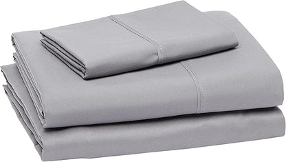 Amazon Basics Lightweight Super Soft Easy Care Wrinkle Free Microfiber 3 Piece Bed Sheet Set with 14-Inch Deep Pockets, Twin, Dark Gray, Solid, Kids, Men & Women Bedding