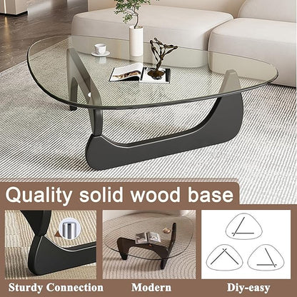 Modern Glass Coffee Table, Mid Century Small Coffee Table, Coffee Table for Living Room,Suitable for Bedroom Living Room Reception Office Tables (Black/Transparent, Small)