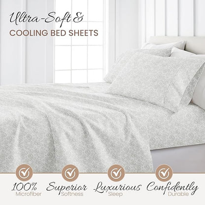 Linen Market 4 Piece King Sheet Set - Breathable, Double-Brushed Patterned Cooling Sheets – Oeko-TEX Certified Ultra Soft & Wrinkle-Free 16" Deep-Pocket King Sheets - Easy Care Coarse Paisley Gray