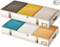 Vailando Under Bed Storage Containers, 6 Inches Tall 60L Underbed Storage Bins with Leather Handles and Sidewalls, Closet Organizer for Clothes, Blankets, Seasonal Items, Beige with Brown, 2-Pack