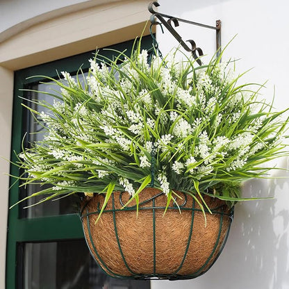 20 Bundles Artificial Plants Outdoor Fake Monkey Grass with Flowers (White)