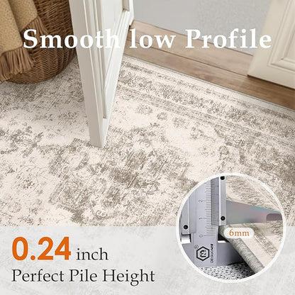 Runner Rug 3x10 Beige Hallway Washable Carpet Non Slip Vintage Medallion Carpet Low Pile Soft Distressed Retro Indoor Long Rug for Entryway Kitchen Bathroom Laundry Bedroom