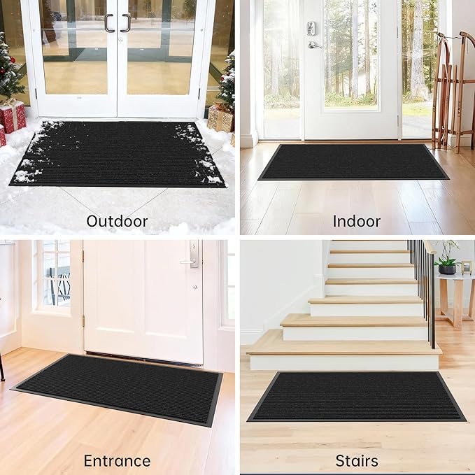 Front Door Mat Indoor Outdoor Entrance, 36" x 72" All-Season Heavy Duty Waterproof Doormat, Non-Slip Absorbent Entryway Mat, Easy to Clean, Low Profile Commercial Floor Mat for Indoor Outdoor