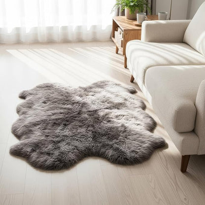 Premium Gray Sheepskin Rug Genuine Quad 4x6ft Pelt Fluffy Fur Rug for Living Room