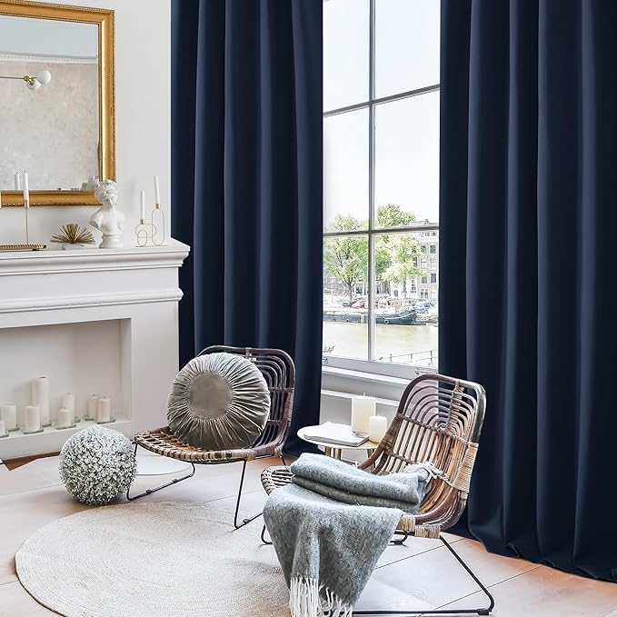 Deconovo Back Tab and Rod Pocket Drapes and Curtains Short Blackout Curtains for Kitchen Windows 42Wx54L Inch Navy Blue 2 Panels