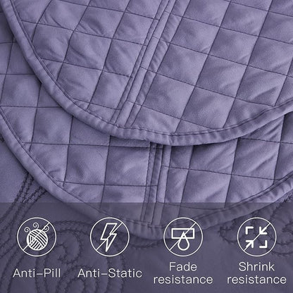 CHIXIN Bedspread Coverlet Quilt Set Full Size - Lightweight Bedding Cover - Beautiful Stitching - 5 Piece Reversible Bedspread - Luxury Damask Paisley Pattern (Full, Lavender)