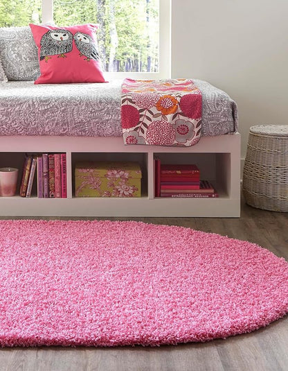 Unique Loom Solid Shag Collection Area Rug (5' 1" x 8' Oval, Taffy Pink)