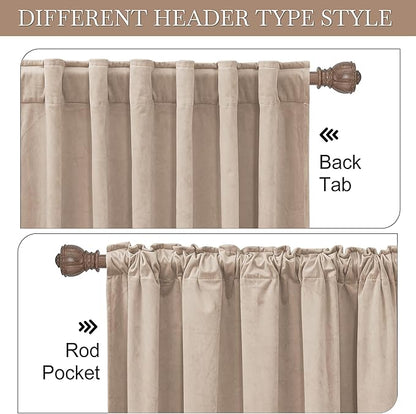 RYB Home Blush Velvet Curtains 96 inches - Back Tab Blackout Curtains for Nursery, Bedroom Window Panels, Thermal Insluted Drapes for Living Room, Wide 52 x Long 96, Blush, 2 Panels