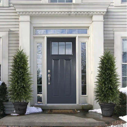 5FT Artificial Cedar Trees Set of 2, Realistic Faux Evergreen Topiary Bushes Plants, Outdoor Potted Fake Cypress Shrubs for Front Porch Garden Home Living Room Decor