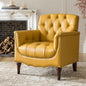 HULALA HOME Mid Century Modern Leather Club Chairs, Top-Grain Genuine Leather Armchairs with Button-Tufted Back & Solid Wood Legs, Accent Chairs for Living Room/Bedroom/Home Office, Yellow