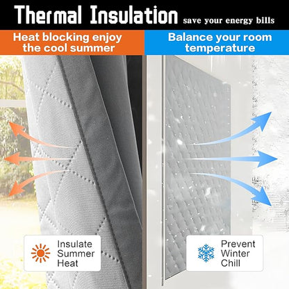 Grey Soundproof Curtains 3-in-1 Blackout Curtains Energy Saving Thermal Insulation Drapes for Winter Grommet Sound Dampening Curtains for Bedroom Living Room (1 Panel, Grey, 50" x 108")