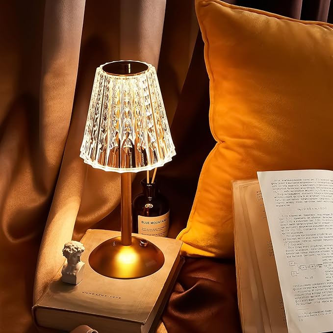 Liliful 8 Pcs Cordless Table Lamp Rechargeable Touch LED Small Gold Portable Battery Operated USB-c Desk Lamp 3 Color Dimmable for Bedroom Living Room Dining (Gold,Classic Style)