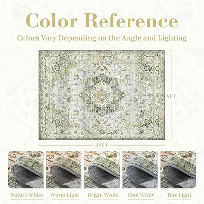 PADOOR 9X12 Area Rug,Rugs for Living Room,Soft Green Rugs for Bedroom,Machine Washable Rugs Non Slip Carpet,Rug for Dining Room Living Room Bedside Office
