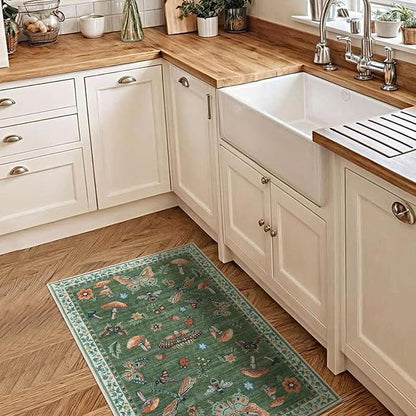 Mushroom Small Rug 2x3 Washable Door Mat Indoor Rugs for Entryway Non-Slip Soft Ultra-Thin Stain Resistant Foldable Rugs Kitchen Bedroom Living Room Green