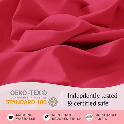 LuxClub 4 PC Sheet Set Bed Sheets Deep Pockets 16" Eco Friendly Wrinkle Free Cooling Machine Washable Hotel Bedding Silky Soft - Red Full