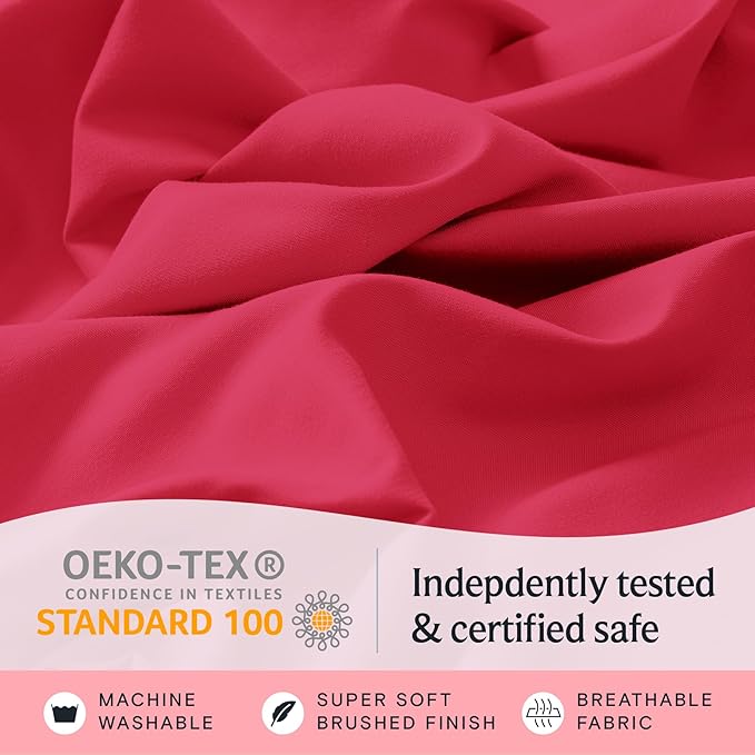 LuxClub 3 PC Twin XL Sheet Set, Deep Pockets Wrinkle Free Cooling Bed Sheets Hotel Bedding for Women, Men, Kids & Teens, Includes 1 Fitted Sheet, 1 Flat Sheet and 1 Pillowcase-Silky Soft Red