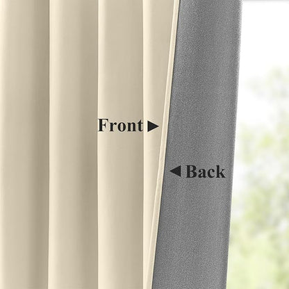 Velvet Curtains 102 Inches Long for Bedroom, Room Darkening Thermal Insulated Soundproof Curtain Solid Soft Elegant Window Drapes for Living Room, Back Tab Rod Pocket, Ivory, W52 x L102, 2 Panels