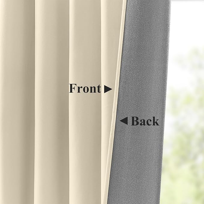 Ivory Velvet Curtains 96 Inches for Bedroom, Thermal Insulated Super Soft Room Darkening Sound Reducing Velvet Curtain Privacy Drapes for Living Room, Back Tab Rod Pocket, W52 x L96, 2 Panels