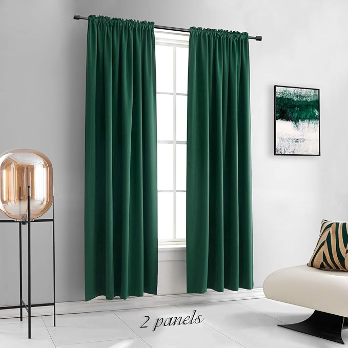 DONREN Hunter Green Blackout Thermal Insulating Window Curtains for Bedroom - 90 Inch Length Room Darkening Curtain Panels for Living Room with Rod Pocket,2 Panels