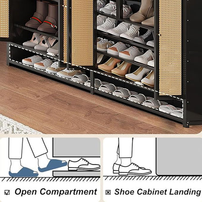 Bamboo Shoe Cabinet, 36-40 Pairs 8 Tier Shoe Rack with Doors, Freestangding Shoe Cabinet Organizer with Shelves, 43" Tall Shoe Rack Organizer for Entryway, Closet, Hallway