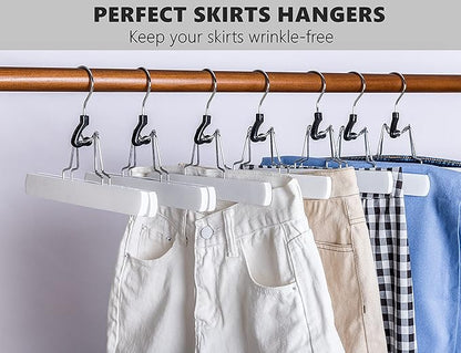 Amber Home 10 Pack White Wooden Pants Hangers, Wood Clamp Hangers with Non Slip Padded Velvet, Jeans/Slacks Hangers Hair Extension Hangers for Skirts, Trousers, Wigs (White, 10)