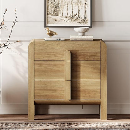 WAMPAT 3 Drawer Dresser for Bedroom, 31.5" Wide Mid Century Modern Wide Chest of Drawer, Wood Tall Nightstand with Curved Edge Handles, Closet Dresser TV Stand for Bedroom, Light Walnut