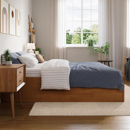 AFI Concord Full Solid Wood Platform Bed with Footboard & Twin Trundle in Light Toffee