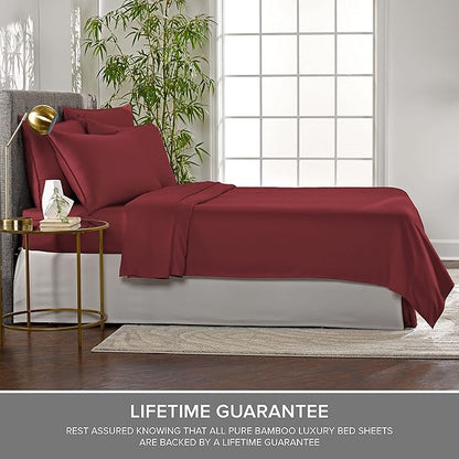 Pure Bamboo Twin Sheets, Genuine 100% Organic Viscose Derived from Bamboo Bed Sheet Set, Luxuriously Soft & Cooling, Double Stitching, 2 Year Quality Promise (Twin, Merlot)