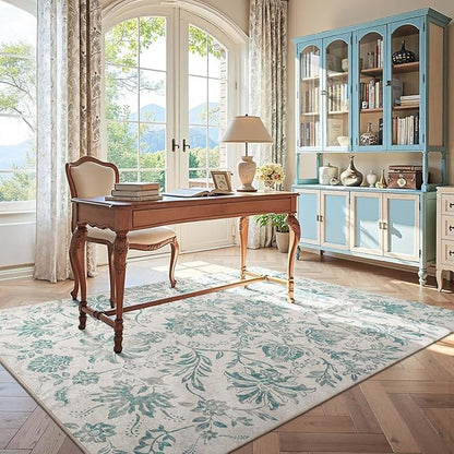 jinchan Torino Floral 5x7 Area Rugs Vintage-Inspired Design Accent Rug Machine Washable Ultra Thin Low Pile Non-Slip Traditional Carpet for Living Room Bedroom Dining Room Home Office