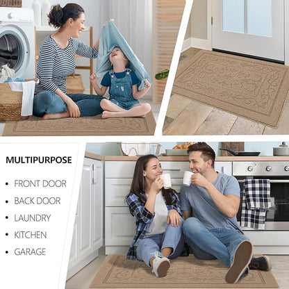 FONEYI Indoor Door Mat 32" x 48", Dirt Trapper Door Mats Non-Slip Entryway Rugs Washable, Absorbent Resist Dirt Welcome Mat, Low Profile Inside Floor Mats for Front Back Door and Entryway, Beige