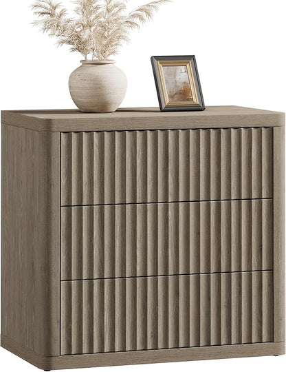 SICOTAS Night Stand Set 2 - Oversized Extra Large Bedside Table Modern Side Table with Storage Fluted 3 Drawer Nightstand 27.5" W End Tables Dorm Room Nightstands for Bedroom Sofa Couch Home Office