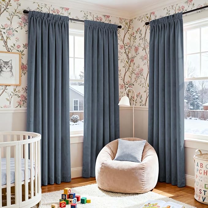 Lazzzy Velvet Blackout Curtains Thermal Insulated Room Window Drapes Super Soft Luxury Curtains for Living Room Bedroom Rod Pocket 2 Panels, Dark Slate, 52" W x 90" L