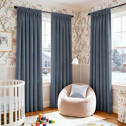 Lazzzy Velvet Blackout Curtains Thermal Insulated Room Window Drapes Super Soft Luxury Curtains for Living Room Bedroom Rod Pocket 2 Panels, Dark Slate, 52" W x 90" L