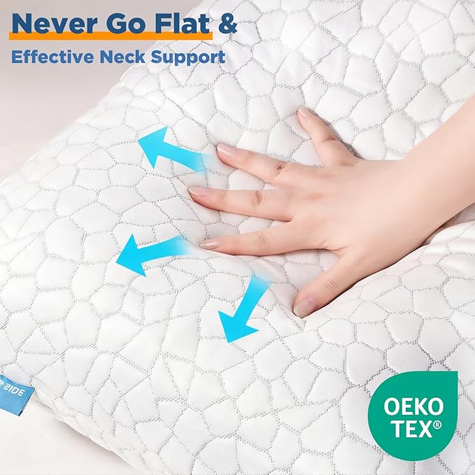 SUPA MODERN Cooling Pillows for Side Sleepers, Cool Side Sleeper Pillow for Neck Pain Relief, Luxury Shredded Memory Foam Pillows 2 Pack, Adjustable Gel Cervical Neck Pillow Queen Size Set of 2