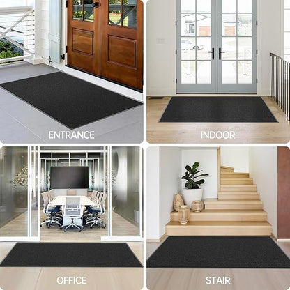 Front Door Mat, 72" x 36" Heavy Duty Indoor Outdoor Doormat, Non-Slip Welcome Mats for Entryway, Rubber Backing Low Profile Commercial Door Mats, Black Stripe
