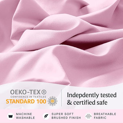 LuxClub 3 PC Twin Sheet Set, Deep Pockets Wrinkle Free Cooling Bed Sheets Hotel Bedding for Women, Men, Kids & Teens, Includes 1 Fitted Sheet, 1 Flat Sheet and 1 Pillowcase-Silky Soft Powder Pink