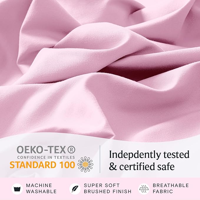 LuxClub 4 PC Sheet Set Bed Sheets Deep Pockets 16" Eco Friendly Wrinkle Free Cooling Machine Washable Hotel Bedding Silky Soft - Powder Pink Queen
