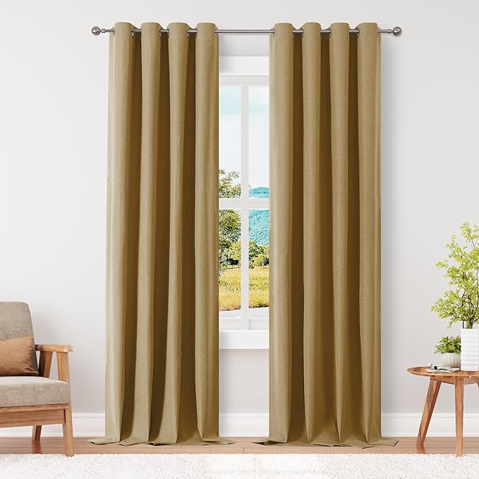 ChrisDowa 100% Blackout Mustard Yellow Solid Curtains 102 Inches Long 2 Panels for Bedroom Living Room,Farmhouse Room Darkening Thermal Insulated Soundproof Grommet Top Window Treatment Drapes,52x102