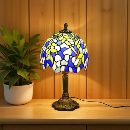 Tiffany Table Lamp Mini Nightstand Lamps Stained Glass Bedside Lamp Wisteria Night Lamp Reading Desk Light for Office Bar Bedroom Living Room,7.87 inch